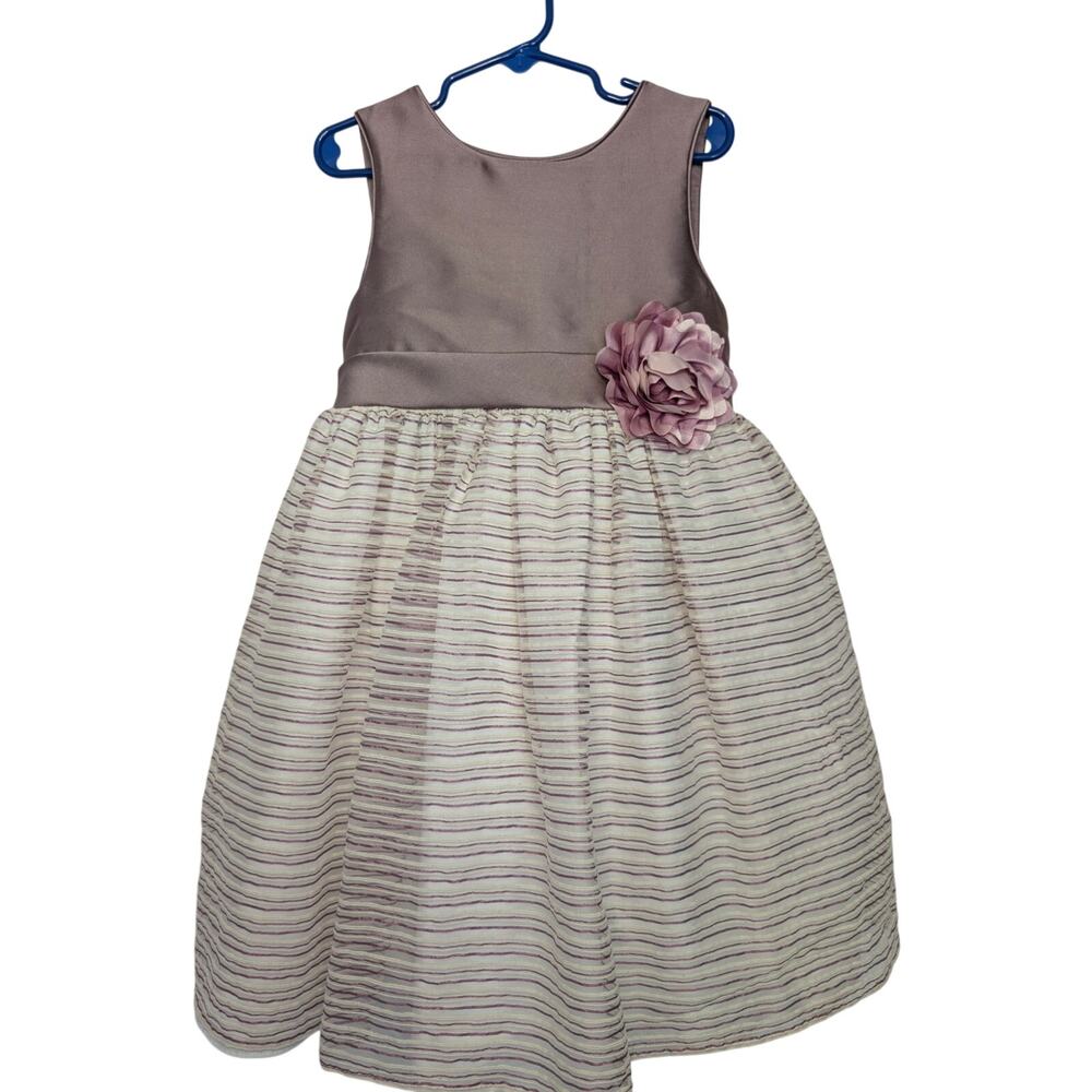 Laura Ashley London Girls Dresses, Taupe & Cream Sleeveless Tulle Dress, Sz 6